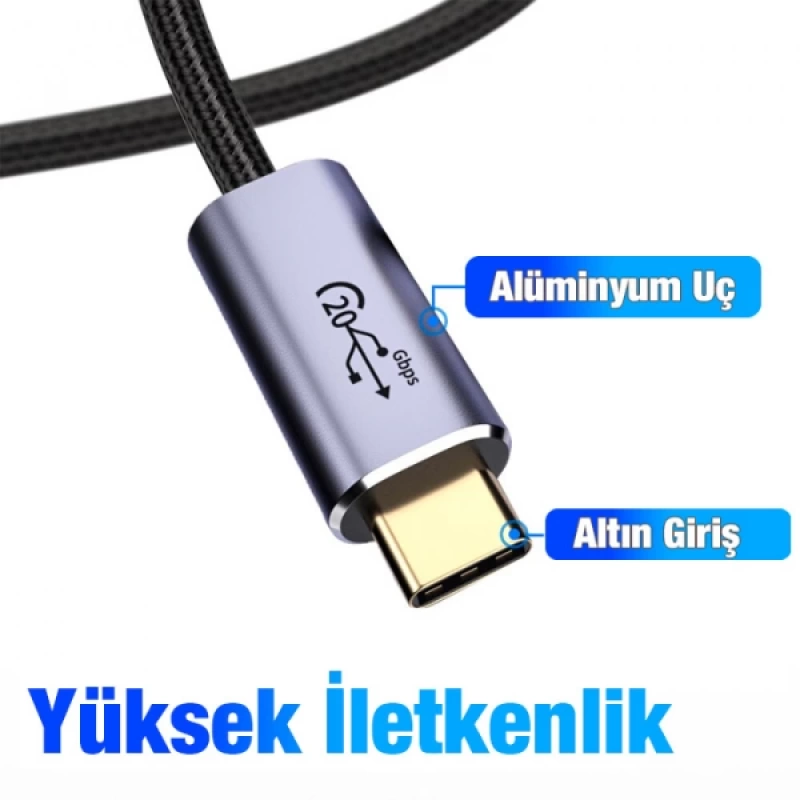 Ally 20Gbps 100W Type-C Macbook 8K Görüntü ve Data Şarj Kablosu 2 Metre