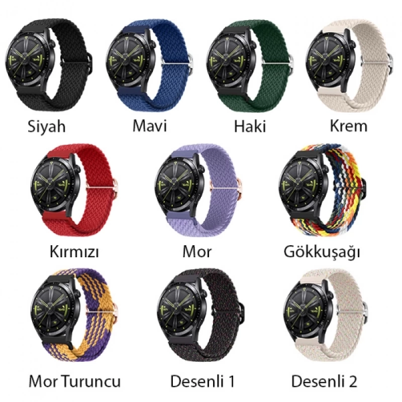 ALLY 20MM Gear S2, R600 Watch S4 42mm, Huawei Watch Gt, 20MM Japon Tokalı Elastik Kayış Kordon