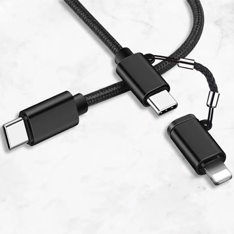 ALLY  2in1 USB Type C 60W Hızlı Şarj PD Kablosu+iPhone Başlık USB Kablo