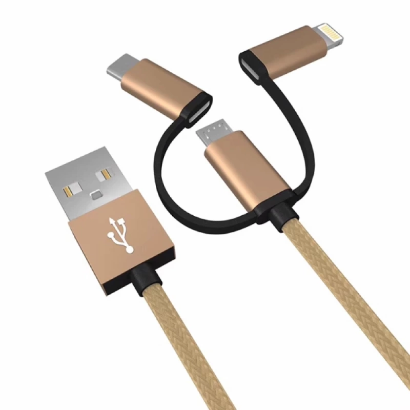 Ally 3in1 2.4a Type-C Micro Usb İphone 5,6,7,8 Halat Usb Kablo