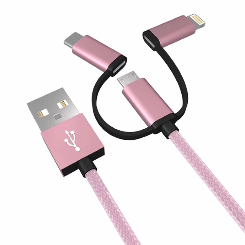 Ally 3in1 2.4a Type-C Micro Usb İphone 5,6,7,8 Halat Usb Kablo