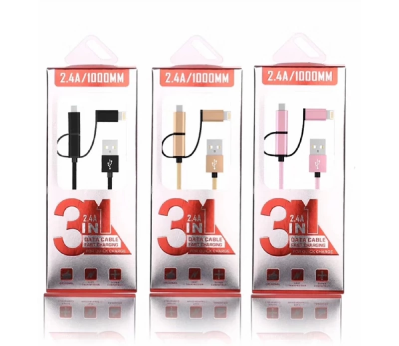 Ally 3in1 2.4a Type-C Micro Usb İphone 5,6,7,8 Halat Usb Kablo