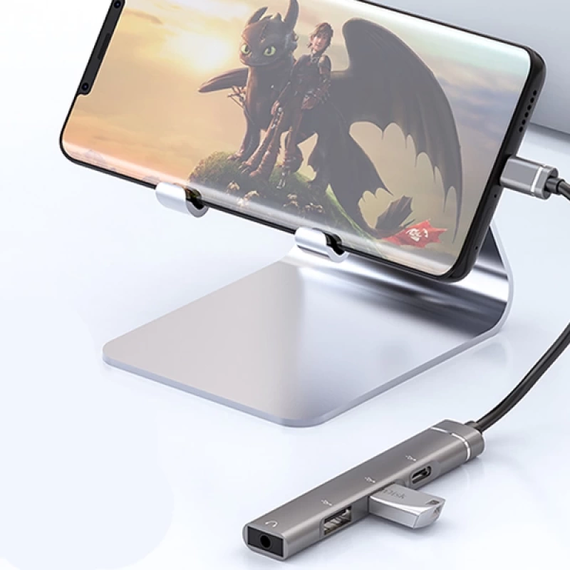 ALLY 4in1 Type-C+3.5mm+USB Girişli Çoğaltıcı Adaptör Çevirici Hub