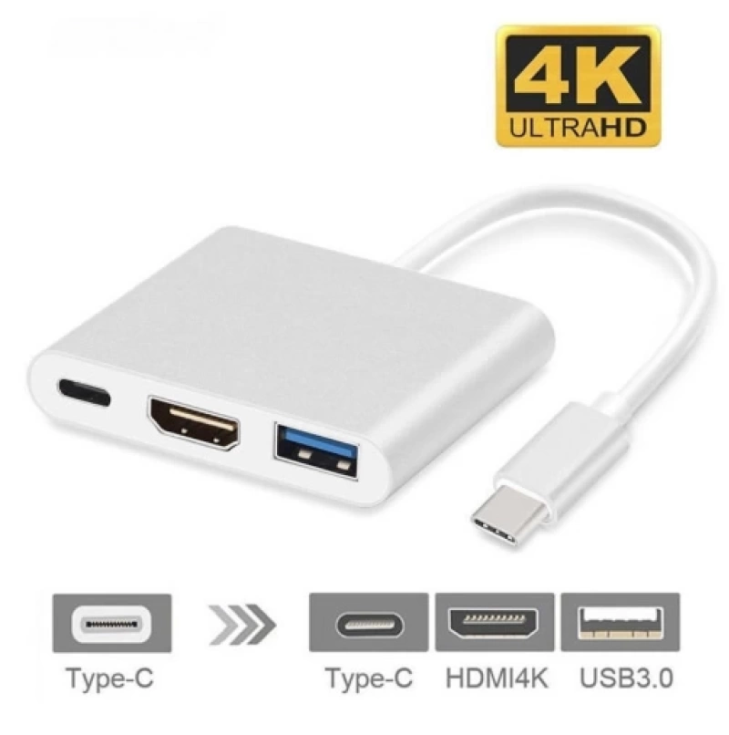 ALLY 4k Type C Hdmi Görüntü Aktarıcı 3 İn1 Şarj Usb Çıkışlı Kablo