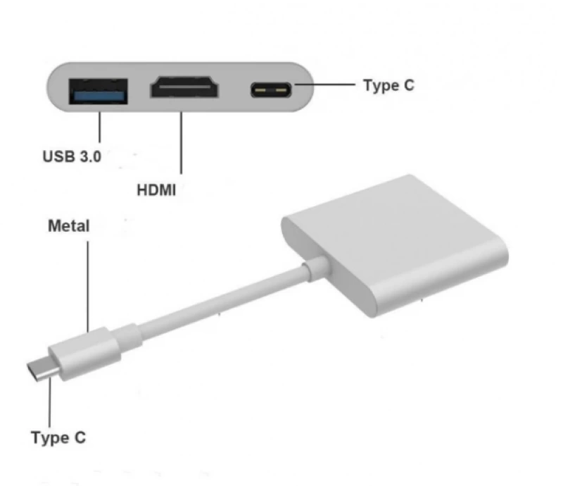 ALLY 4k Type C Hdmi Görüntü Aktarıcı 3 İn1 Şarj Usb Çıkışlı Kablo