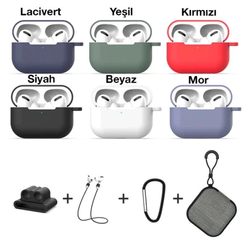 ALLY 5 in 1 Airpods Pro Kulaklık Kılıfı ve Kulaklık Koruma Çantası Full Set