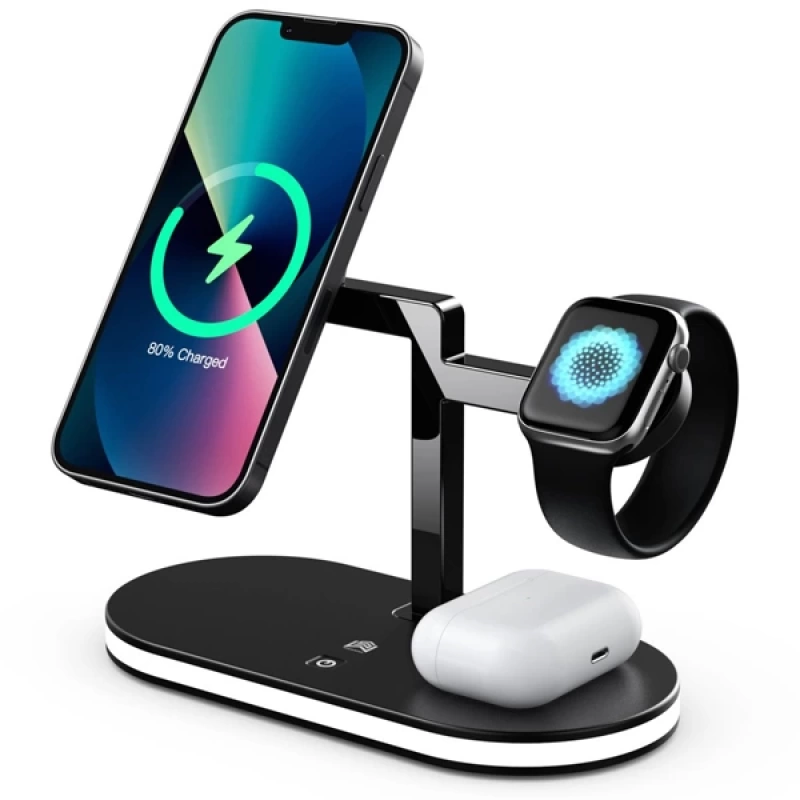 Ally 5in1 Led Işıklı Wireless Kablosuz Şarj Standı - iPhone+iWatch+AirPods