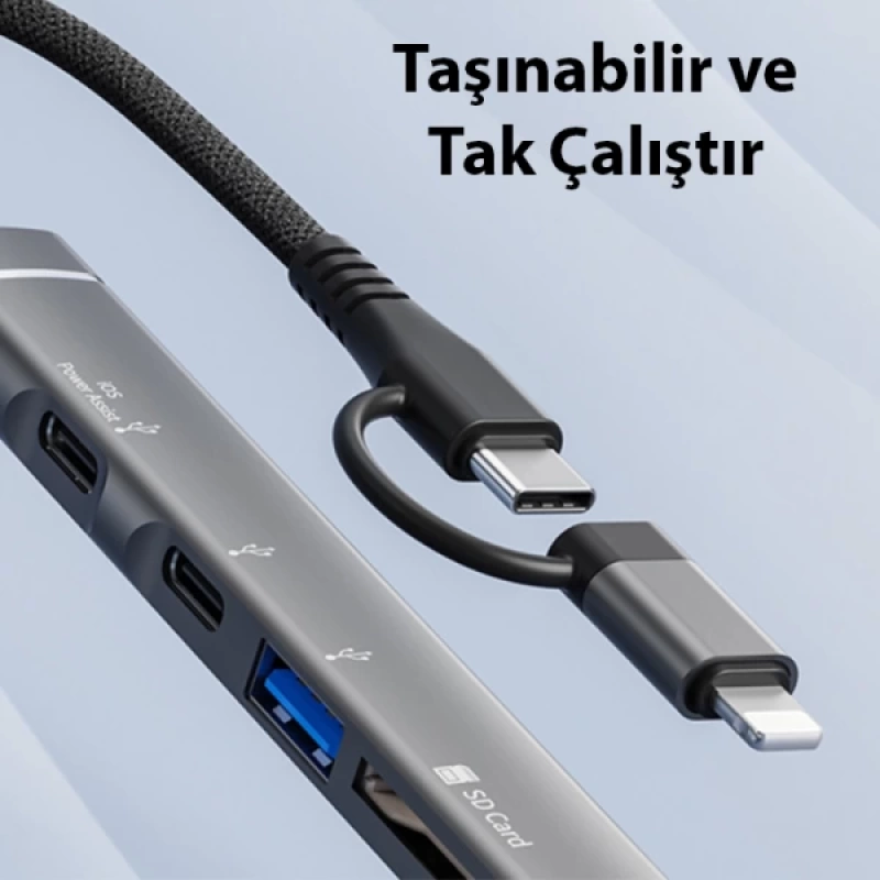 ALLY 5in1 Type-C+Lightning to Type-C + USB + SD & TF Card Reader Çevirici Çoğaltıcı Hub