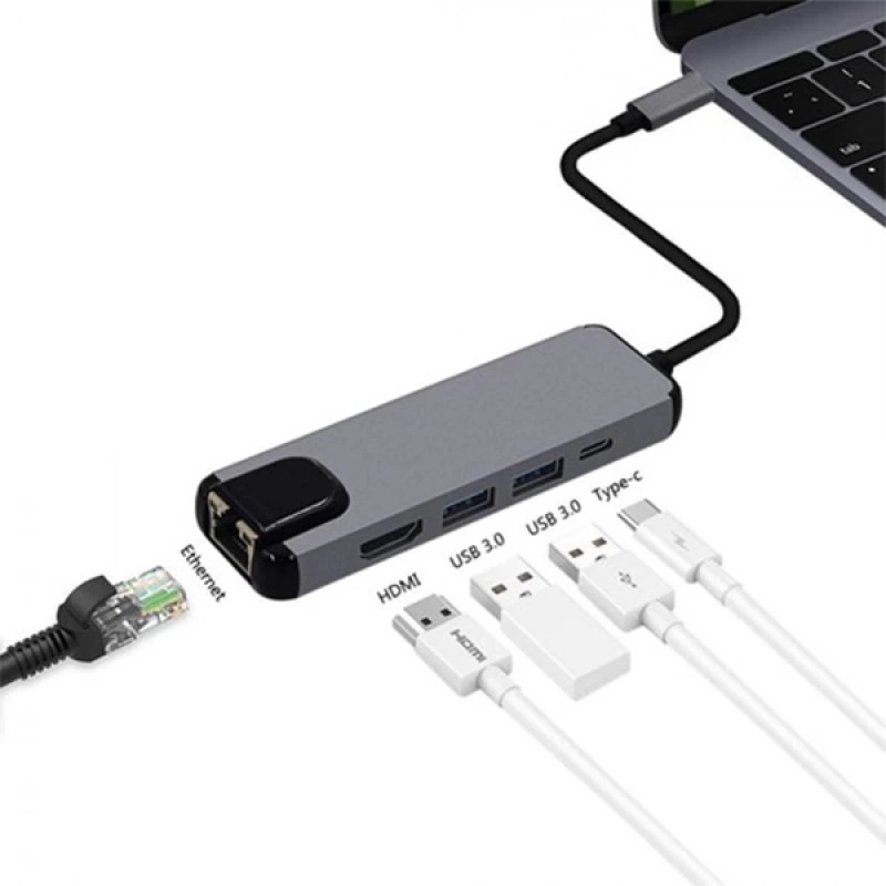 ALLY 5İN1  USB 3.1 Type C To HDMI 2xusb 3.0 RJ45 Ethernet Dönüştürücü Adaptör