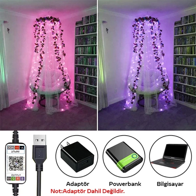 ALLY 5MT 50 LED RGB Bluetooth Telefonla Kontrol Edilen Usb Led Lamba İos-Android