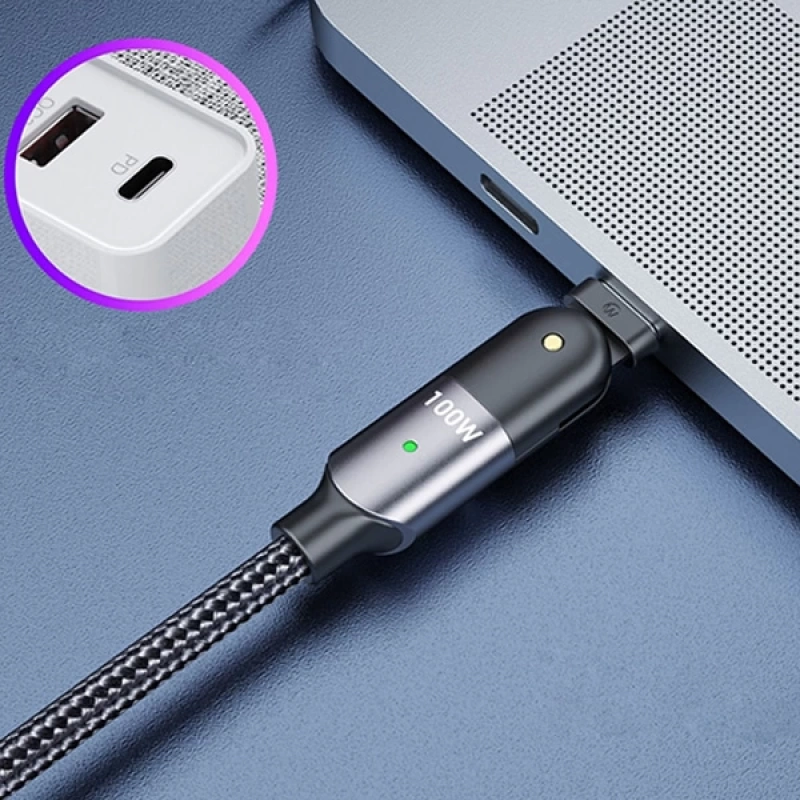 ALLY 60W UsB Type-C Pd  Hızlı Şarj Kablosu 2metre Döner Başlıklı Kablo