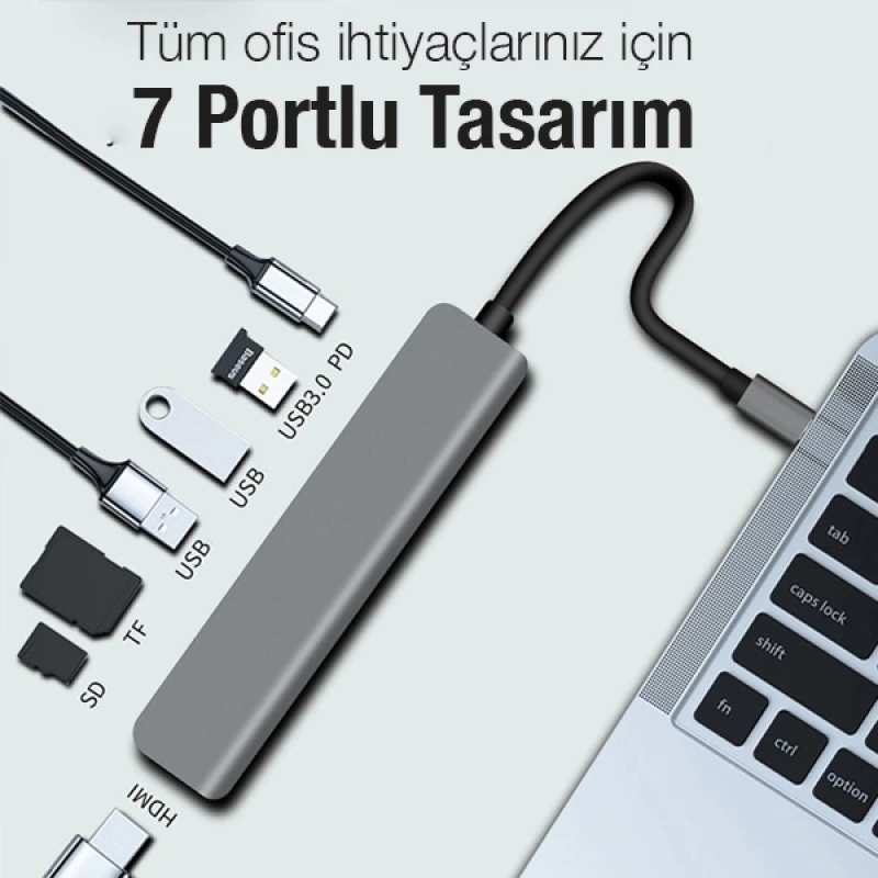 Ally 7in1 USB 3.1 HDMI 4K 30HZ 2K 1080P Type-C HUB Adaptör Dönüştürücü