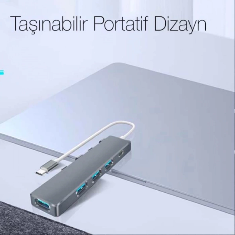 ALLY  ADS-301C 5 in 1 Type C Dönüştürücü 4 Usb Portlu Adaptör Hub Çoklayıcı