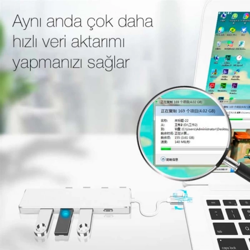 ALLY  ADS-301C 5 in 1 Type C Dönüştürücü 4 Usb Portlu Adaptör Hub Çoklayıcı