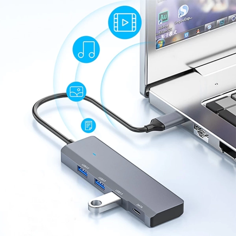 Ally ADS-309C 4in1 Type-C to USB + Type-C Hub Adaptör Çevirici Dönüştürücü Çoğaltıcı