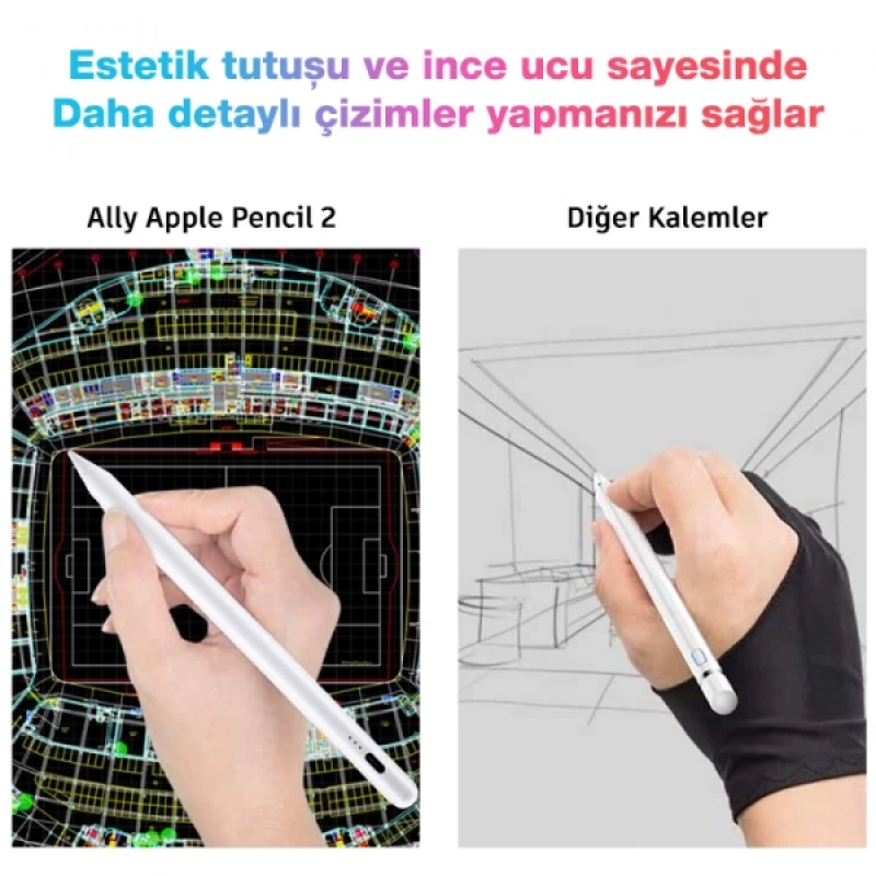 Ally Apple Pencil 2 Kapasitif Stylus iPad Tablet Dokunmatik Kalem (Aktif Versiyon)