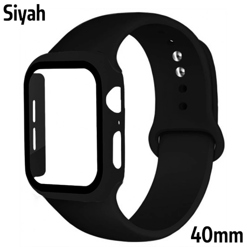 ALLY Apple Watch 4-5-6 40mm Silikon Kordon Kayış ve Ekran Koruyucu Kılıf