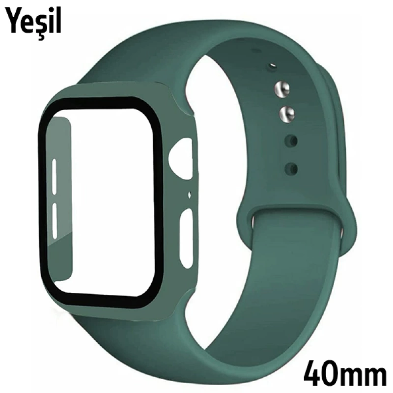 ALLY Apple Watch 4-5-6 40mm Silikon Kordon Kayış ve Ekran Koruyucu Kılıf