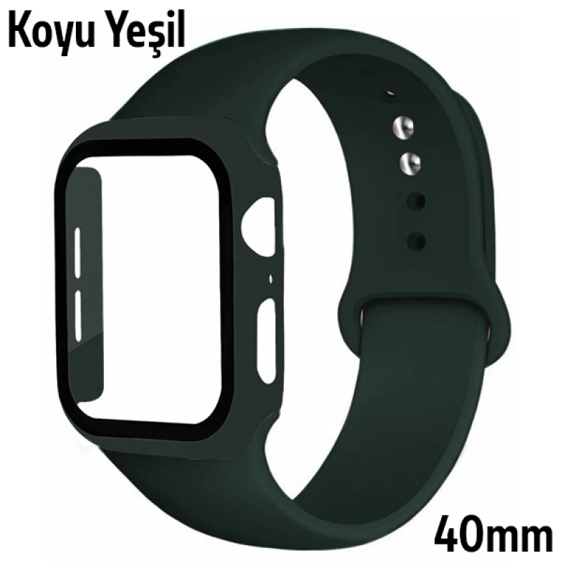 ALLY Apple Watch 4-5-6 40mm Silikon Kordon Kayış ve Ekran Koruyucu Kılıf