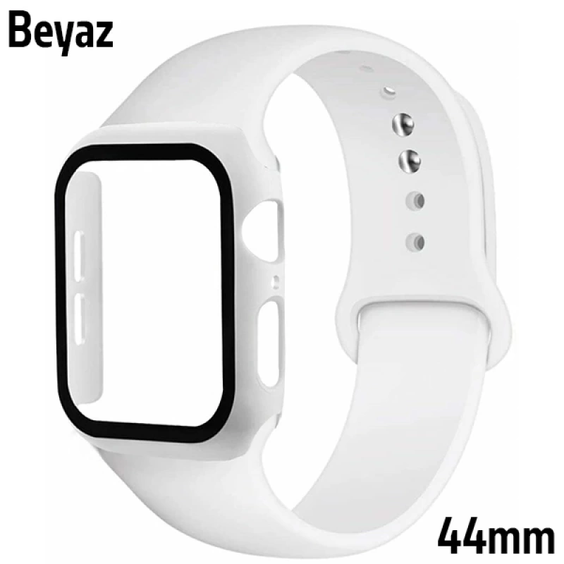 ALLY Apple Watch 4-5-6 44mm Silikon Kordon Kayış ve Ekran Koruyucu Kılıf