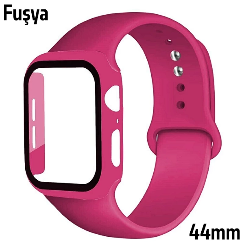 ALLY Apple Watch 4-5-6 44mm Silikon Kordon Kayış ve Ekran Koruyucu Kılıf