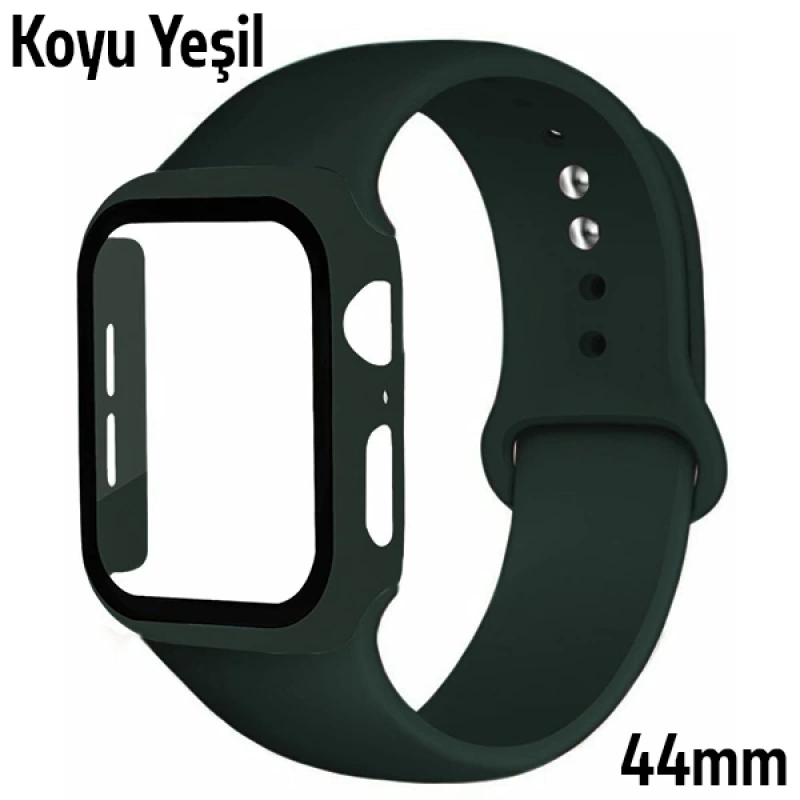 ALLY Apple Watch 4-5-6 44mm Silikon Kordon Kayış ve Ekran Koruyucu Kılıf