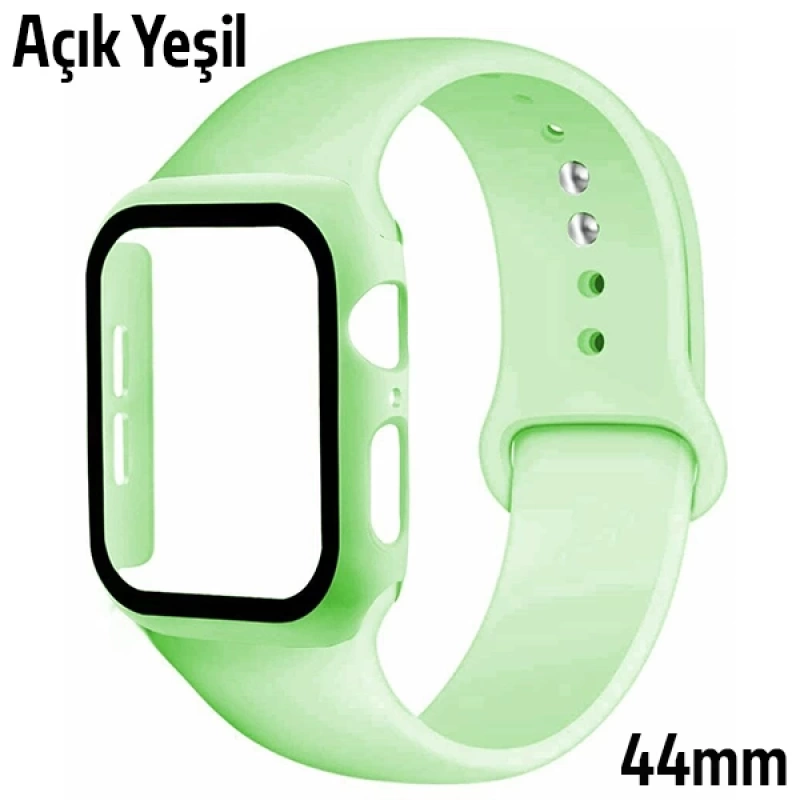 ALLY Apple Watch 4-5-6 44mm Silikon Kordon Kayış ve Ekran Koruyucu Kılıf