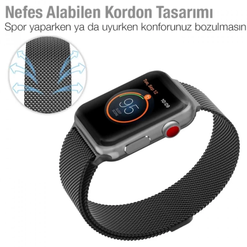 Ally Apple Watch 7-8 41mm 6-5-4 40mm Kayış Kordon Metal Milano Loop 3-2-1 38mm