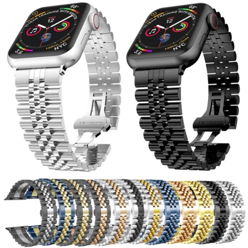 Ally Apple Watch 7-8 41mm 6-5-4 40mm Kayış Kordon Paslanmaz Çelik 3-2-1 38mm