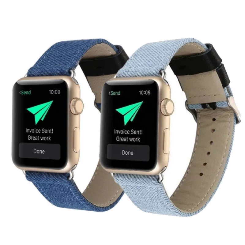 Ally Apple Watch 7-8 45mm 6-5-4 44mm Kayış Kordon Canvas Dokuma Blue Jean 3-2-1 42mm