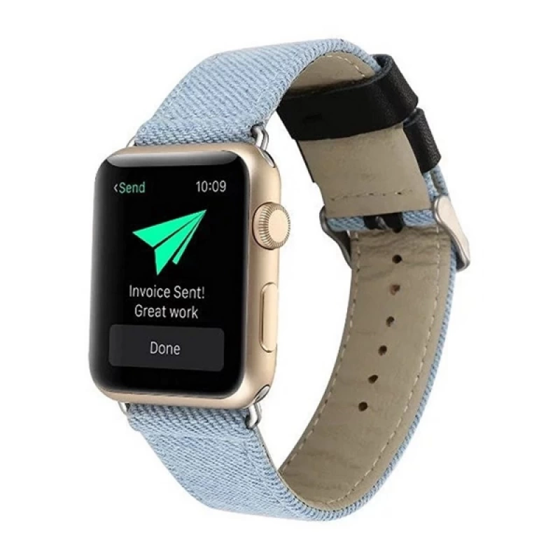 Ally Apple Watch 7-8 45mm 6-5-4 44mm Kayış Kordon Canvas Dokuma Blue Jean 3-2-1 42mm