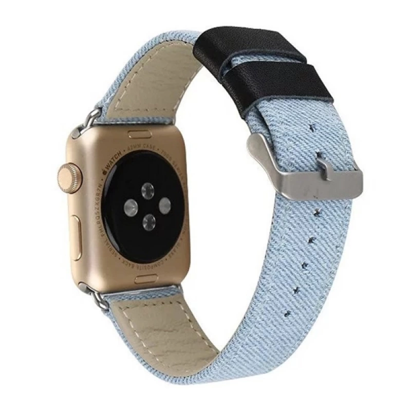 Ally Apple Watch 7-8 45mm 6-5-4 44mm Kayış Kordon Canvas Dokuma Blue Jean 3-2-1 42mm