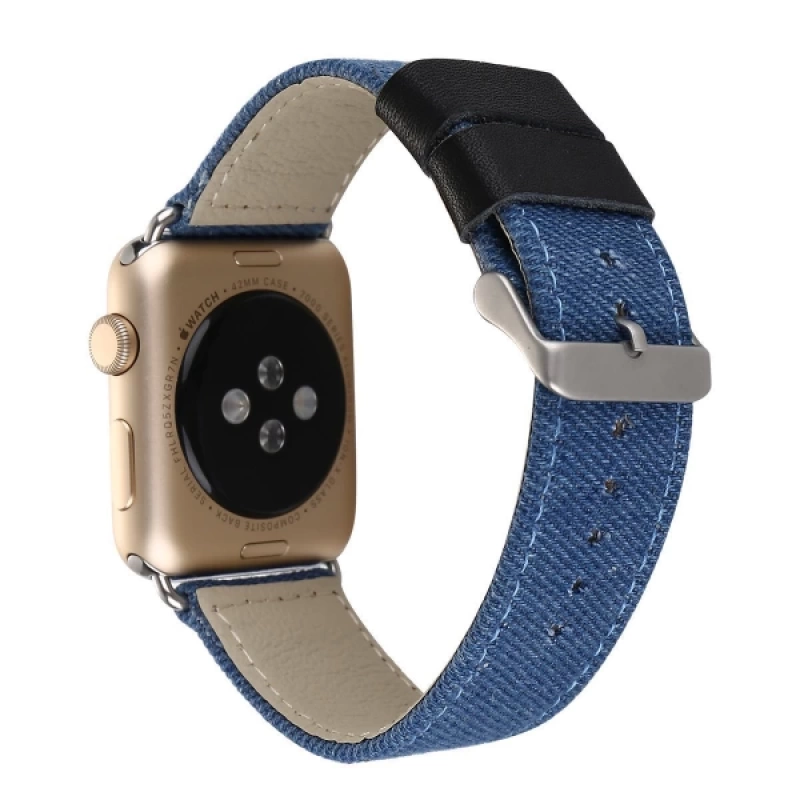 Ally Apple Watch 7-8 45mm 6-5-4 44mm Kayış Kordon Canvas Dokuma Blue Jean 3-2-1 42mm