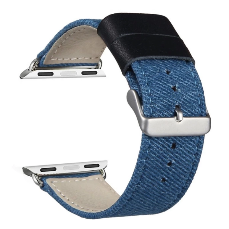 Ally Apple Watch 7-8 45mm 6-5-4 44mm Kayış Kordon Canvas Dokuma Blue Jean 3-2-1 42mm