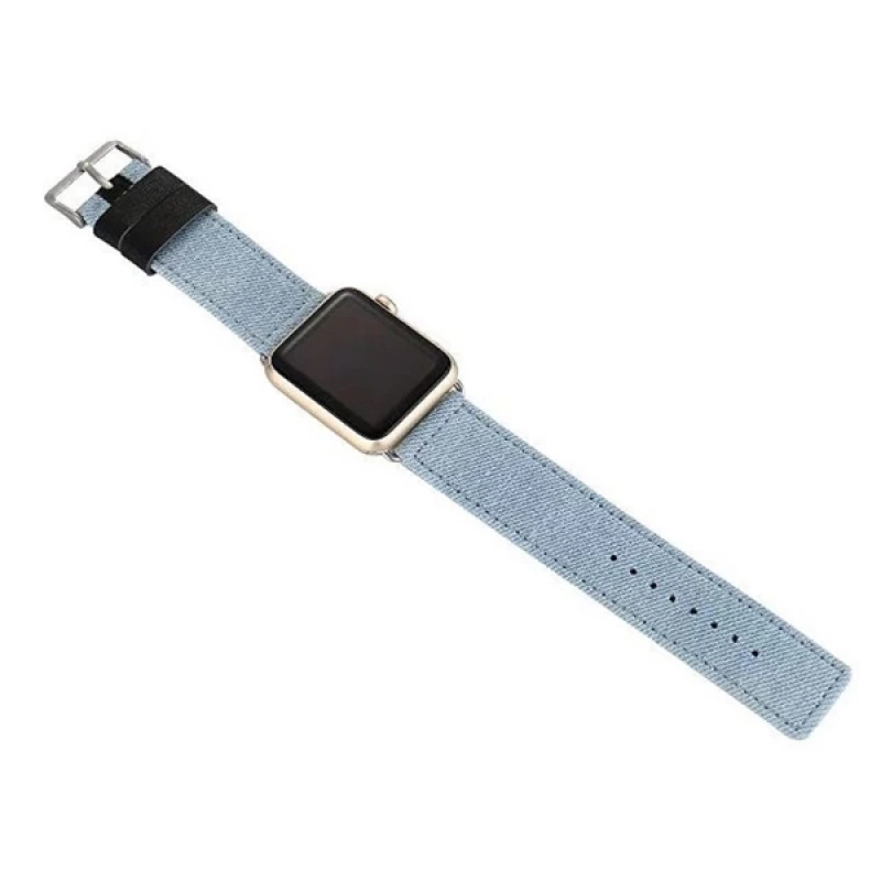 Ally Apple Watch 7-8 45mm 6-5-4 44mm Kayış Kordon Canvas Dokuma Blue Jean 3-2-1 42mm