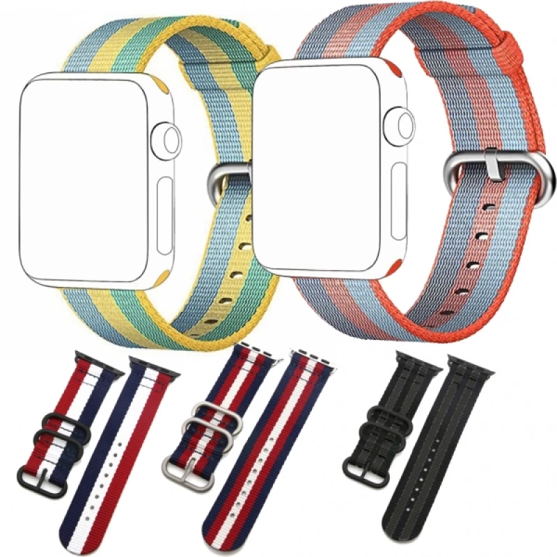 Ally Apple Watch 7-8 45mm 6-5-4 44mm Kayış Kordon Çizgili Nylon Premium 3-2-1 42mm