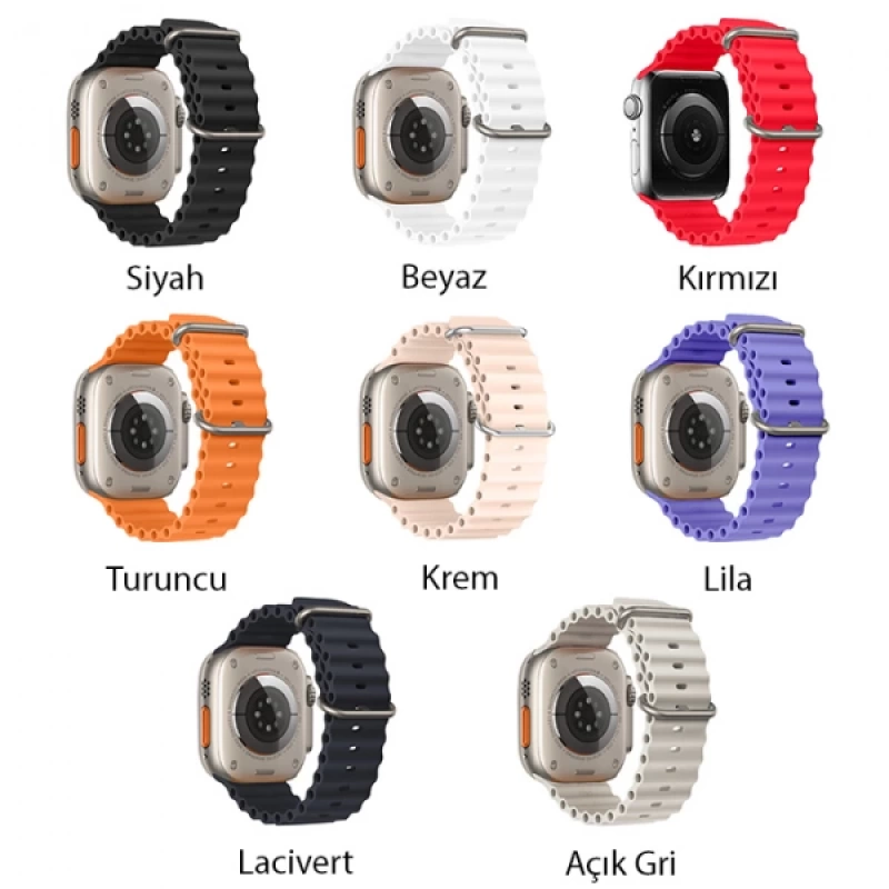 Ally Apple Watch 7-8 45mm 6-5-4 44mm Watch Ultra 49mm Marine Silikon Kayış Kordon 3-2-1 42mm