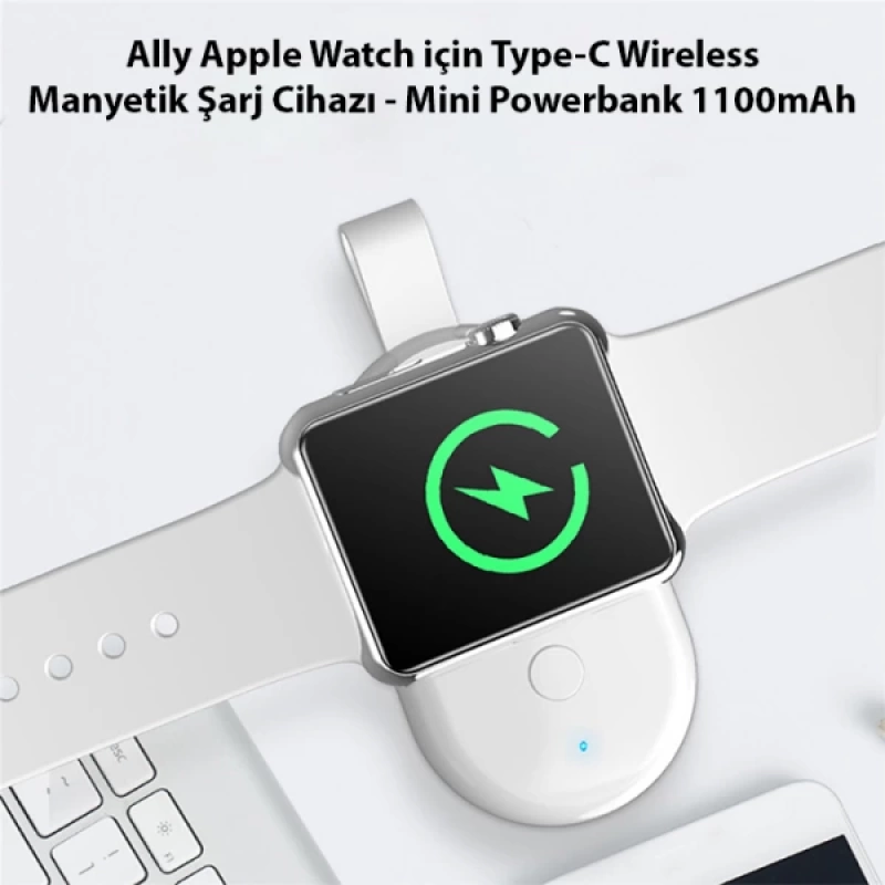 Ally Apple Watch için Type-C Wireless Manyetik Şarj Cihazı - Mini Powerbank 1100mAh