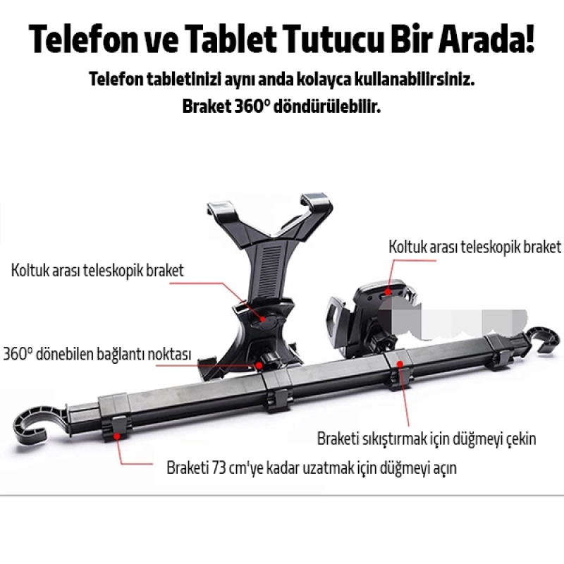 Ally Araç Arka Koltuk  Çi̇ft Başlıklı Telefon, Tablet tutucu