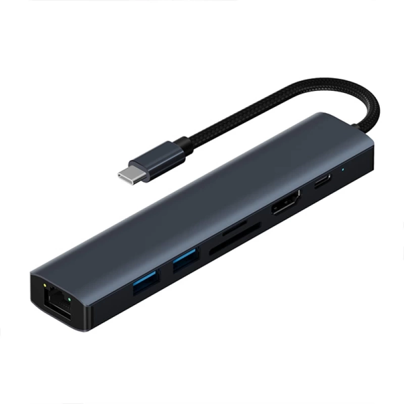 ALLY BYL-2303 7 IN 1 Type-c To USB + Type-c + Ethernet + Kart Okuyucu + HDMI Dönüştürücü Çoğaltıcı H