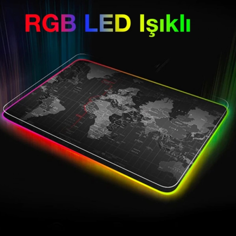 ALLY Dünya Desenli RGB Led Işıklı Oyuncu Mouse Pad 300*250*4MM