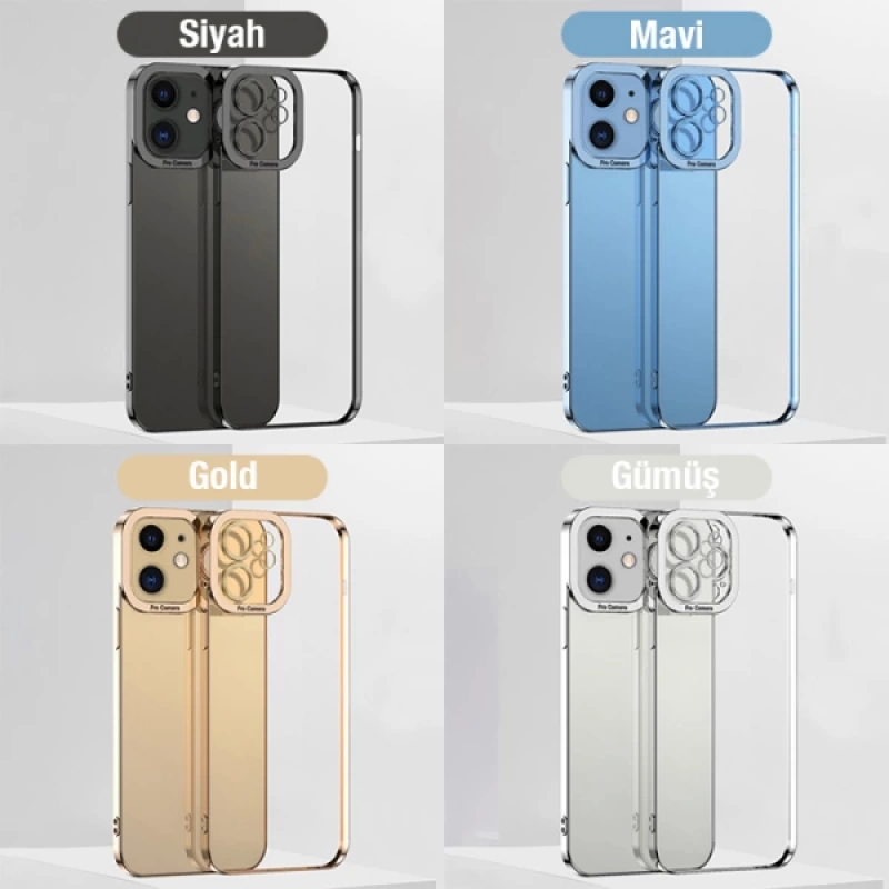 ALLY Fashion Series iPhone 12 6.1inç Kılıf Renkli Kenar Lazer Çerçeveli Silikon Kılıf