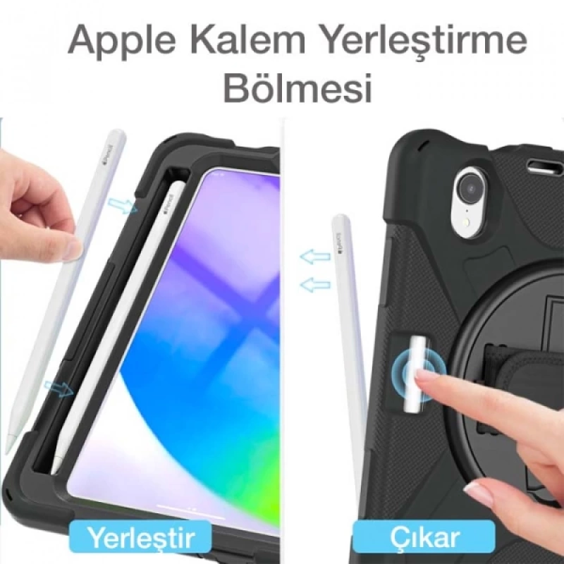 Ally iPad Mini 6 Kılıf Shockproof 3 Katmanlı Standlı Zırh Kılıf Kalem Yerli