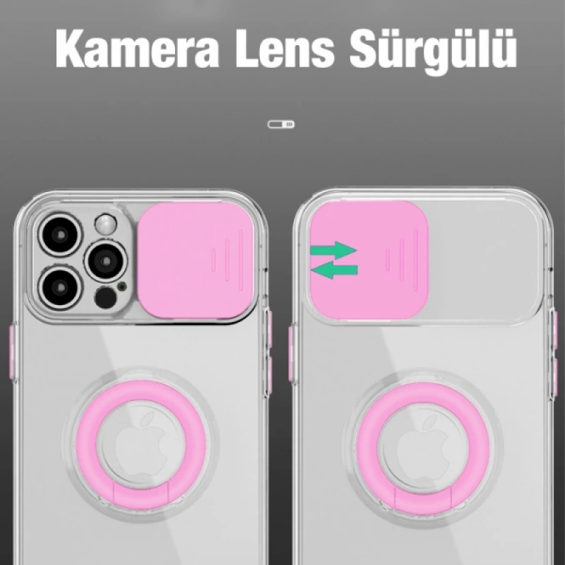 Ally iPhone 11 Pro 5.8inç Kılıf Sürgülü Kamera Lens Korumalı Yüzük Standlı Silikon Kılıf