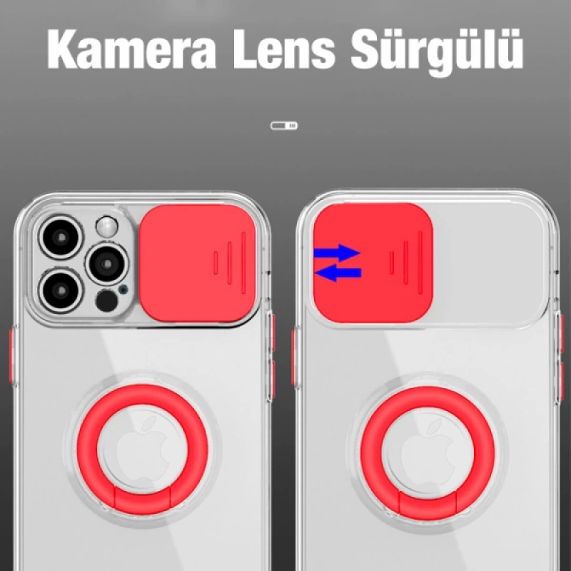 Ally iPhone 11 Pro 5.8inç Kılıf Sürgülü Kamera Lens Korumalı Yüzük Standlı Silikon Kılıf