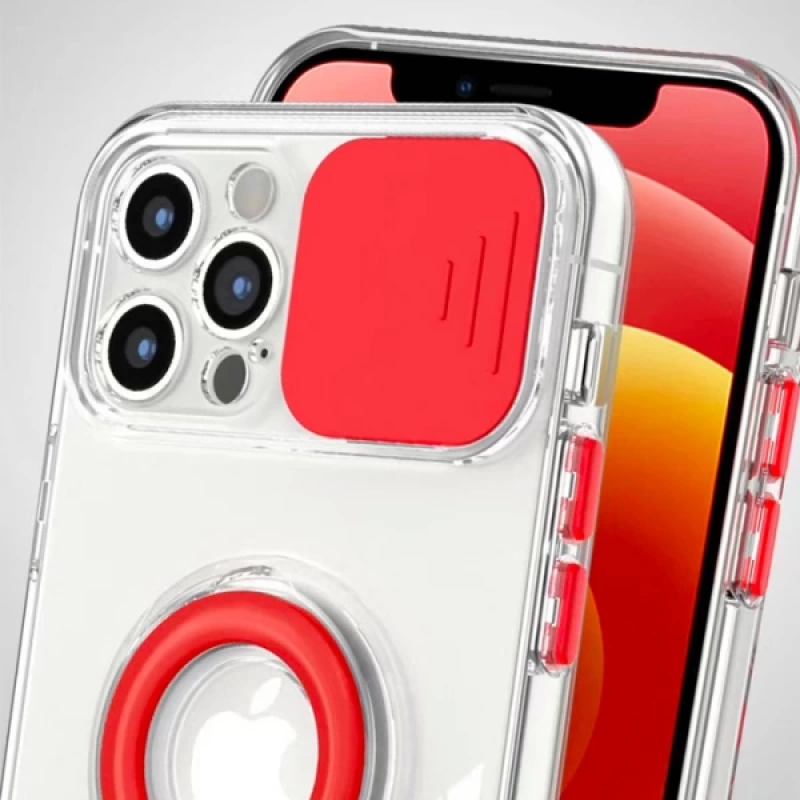 Ally iPhone 11 Pro 5.8inç Kılıf Sürgülü Kamera Lens Korumalı Yüzük Standlı Silikon Kılıf