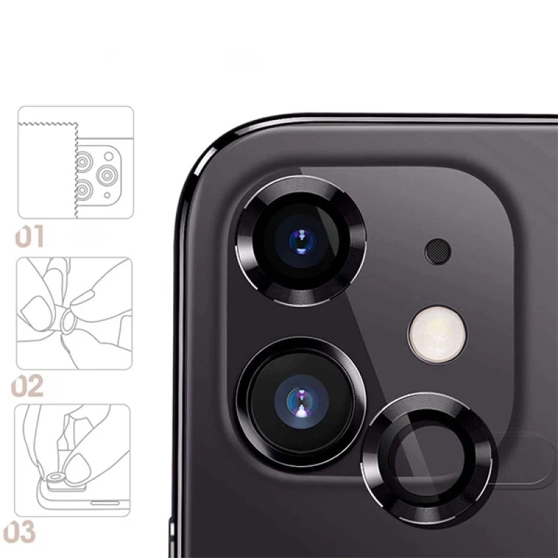 ALLY İphone 12 - 12 Mini 3D Metal Çerçeveli Kamera Lens Koruyucu