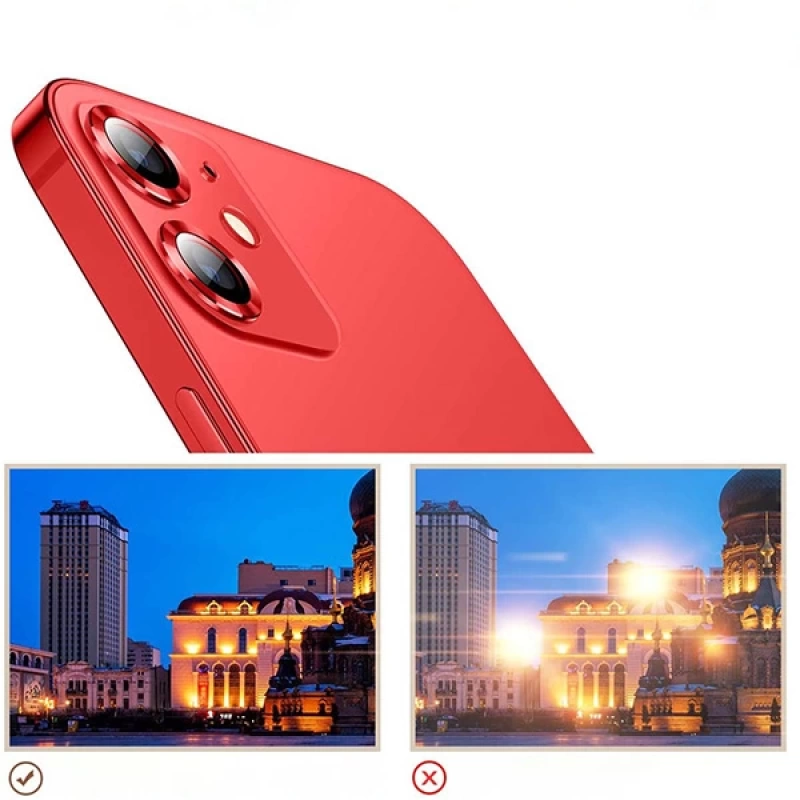 ALLY İphone 12 - 12 Mini 3D Metal Çerçeveli Kamera Lens Koruyucu