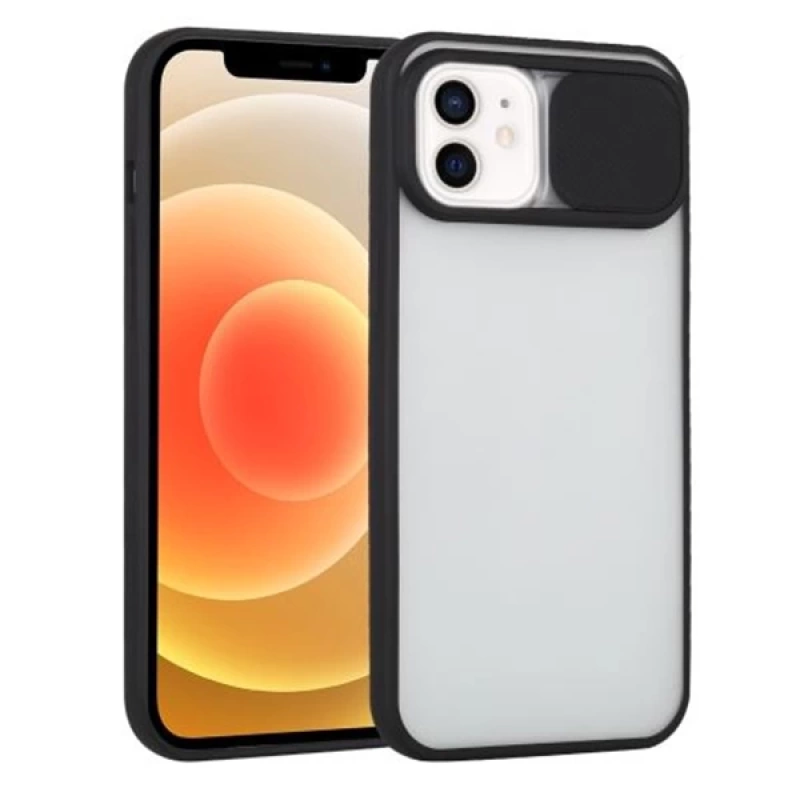 Ally iPhone 12 6.1 Kamera Lens Korumalı Sürgülü TPU Şeffaf Kılıf