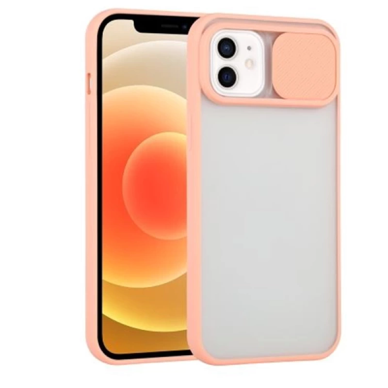 Ally iPhone 12 6.1 Kamera Lens Korumalı Sürgülü TPU Şeffaf Kılıf